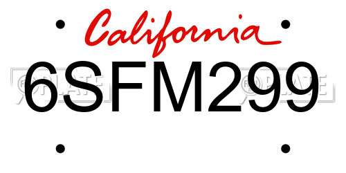 6SFM299 California License Plate