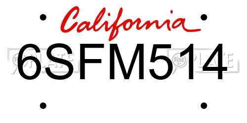 6SFM514 California License Plate