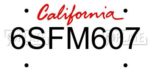 6SFM607 California License Plate