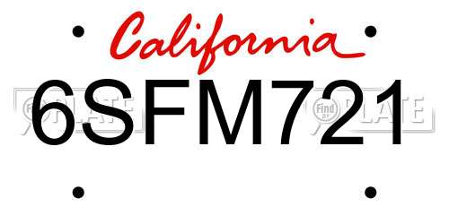 6SFM721 California License Plate