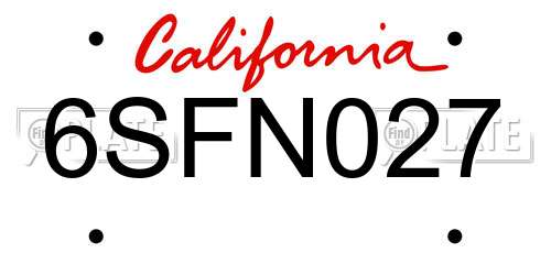 6SFN027 California License Plate