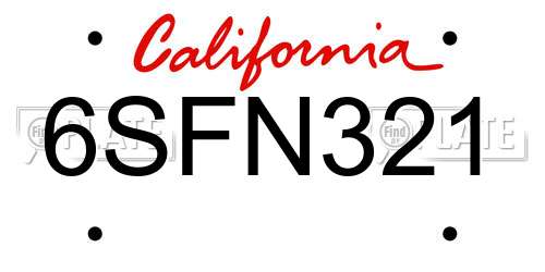 6SFN321 California License Plate