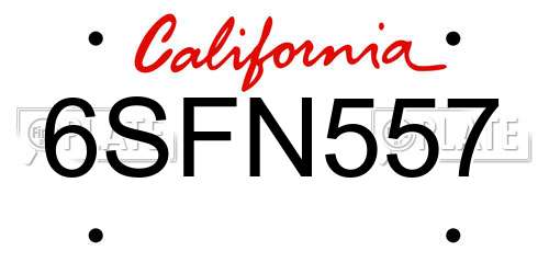 6SFN557 California License Plate