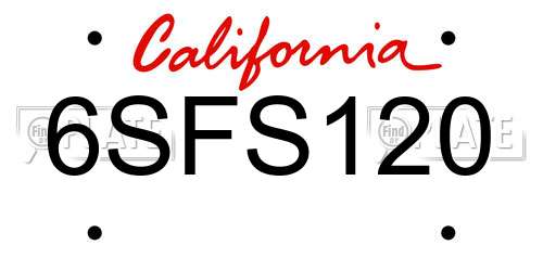 6SFS120 California License Plate
