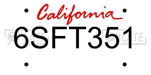 6SFT351 California License Plate