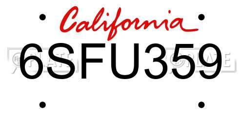 6SFU359 California License Plate