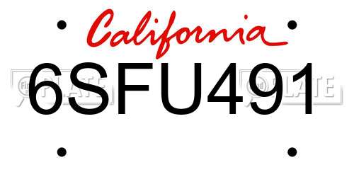 6SFU491 California License Plate