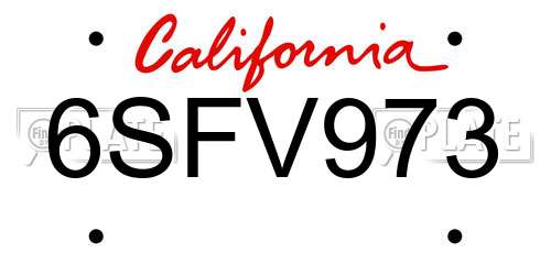 6SFV973 California License Plate