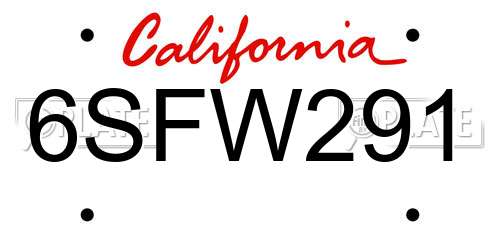 6SFW291 California License Plate