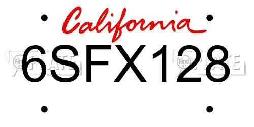 6SFX128 California License Plate