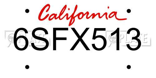 6SFX513 California License Plate