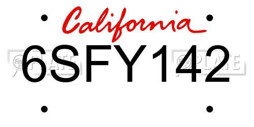 6SFY142 California License Plate