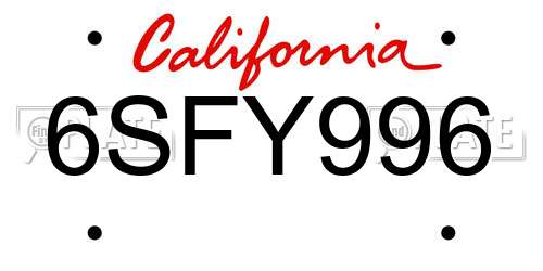 6SFY996 California License Plate