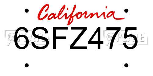 6SFZ475 California License Plate