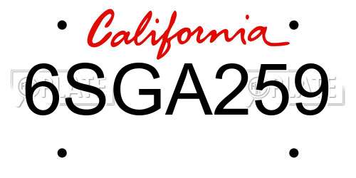 6SGA259 California License Plate