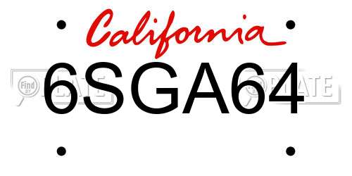 6SGA64 California License Plate