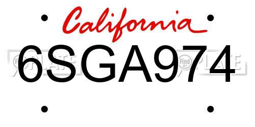 6SGA974 California License Plate