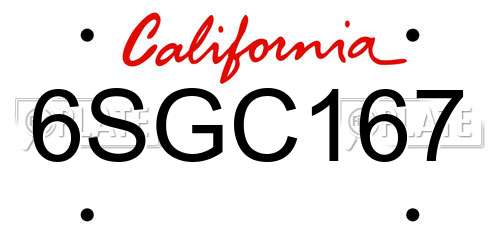 6SGC167 California License Plate