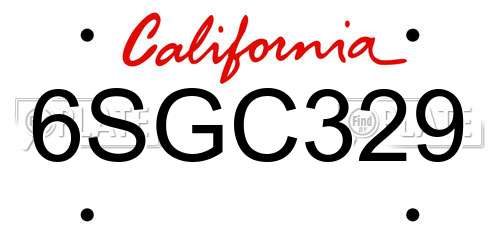 6SGC329 California License Plate
