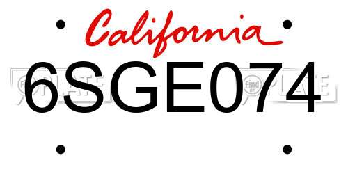 6SGE074 California License Plate