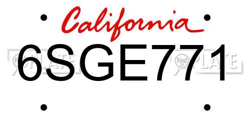 6SGE771 California License Plate