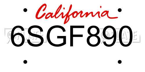 6SGF890 California License Plate