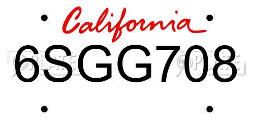6SGG708 California License Plate