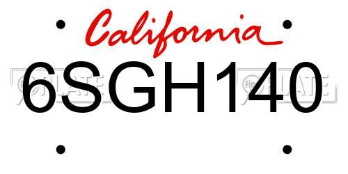 6SGH140 California License Plate