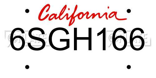 6SGH166 California License Plate