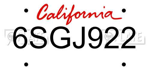 6SGJ922 California License Plate