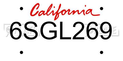 6SGL269 California License Plate