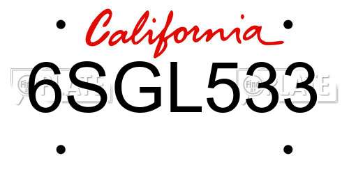 6SGL533 California License Plate