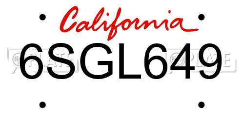 6SGL649 California License Plate