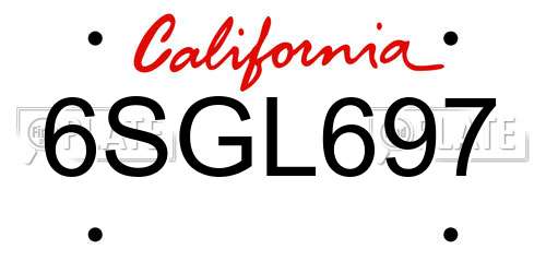 6SGL697 California License Plate