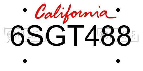 6SGT488 California License Plate