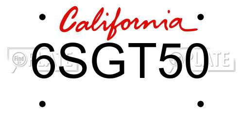 6SGT50 California License Plate