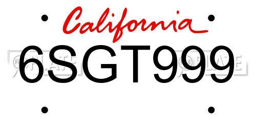 6SGT999 California License Plate