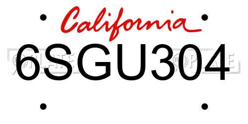 6SGU304 California License Plate