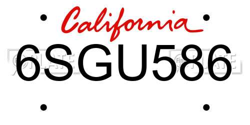 6SGU586 California License Plate
