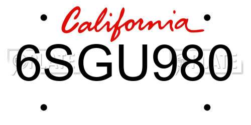 6SGU980 California License Plate