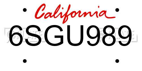 6SGU989 California License Plate
