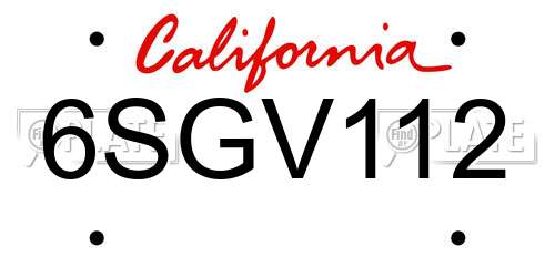 6SGV112 California License Plate
