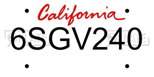 6SGV240 California License Plate