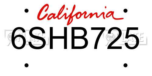 6SHB725 California License Plate