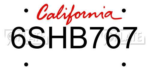 6SHB767 California License Plate