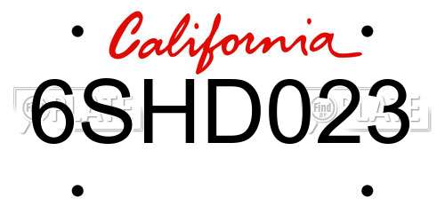 6SHD023 California License Plate
