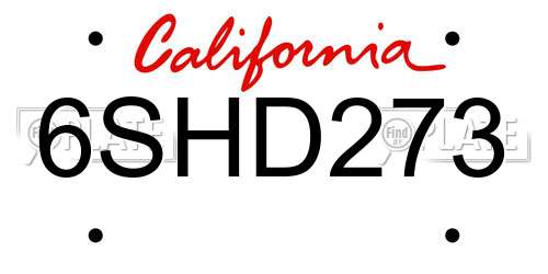6SHD273 California License Plate