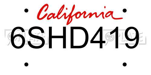 6SHD419 California License Plate