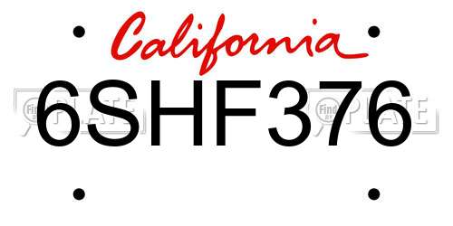 6SHF376 California License Plate