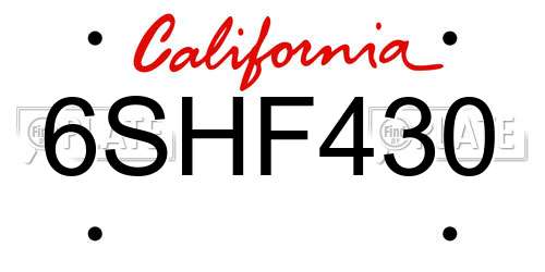 6SHF430 California License Plate